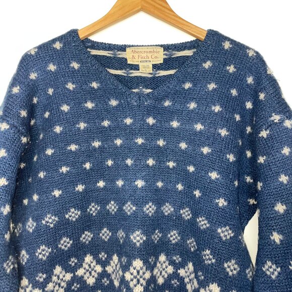 Vintage Abercrombie & Fitch Men's Sweater Fair Isle 100% Wool V-Neck Size L - Picture 3 of 8